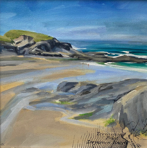 'Couple on the beach at Treyarnon' - Original Oil Painting